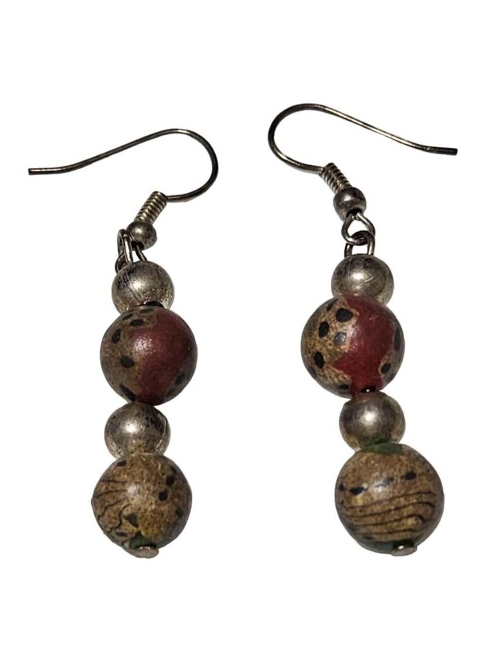 Handcrafted Boho Beaded Dangle Earrings Brown Red Gold Beads Fashion Jewelry